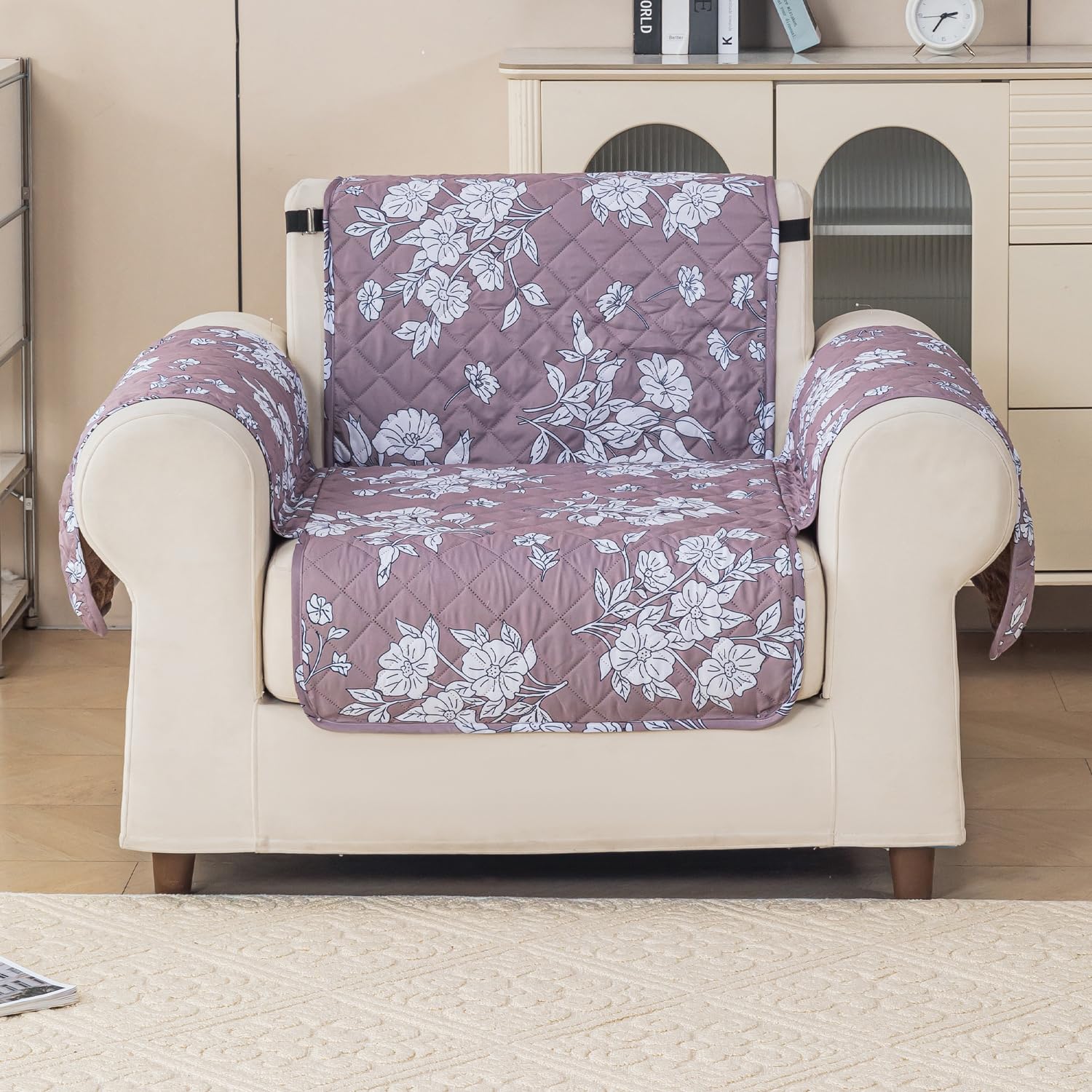 Gulnaar Series Anti-Slip Sofa Cover Mat with Pocket – Polyester Couch Protector(Botanic Breeze)