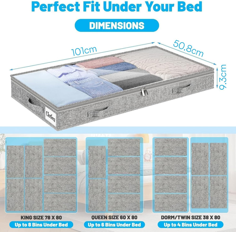 Under Bed Storage Drawer 48 Litre, Lightweight Clear Lid & Water-Resistant (Grey)