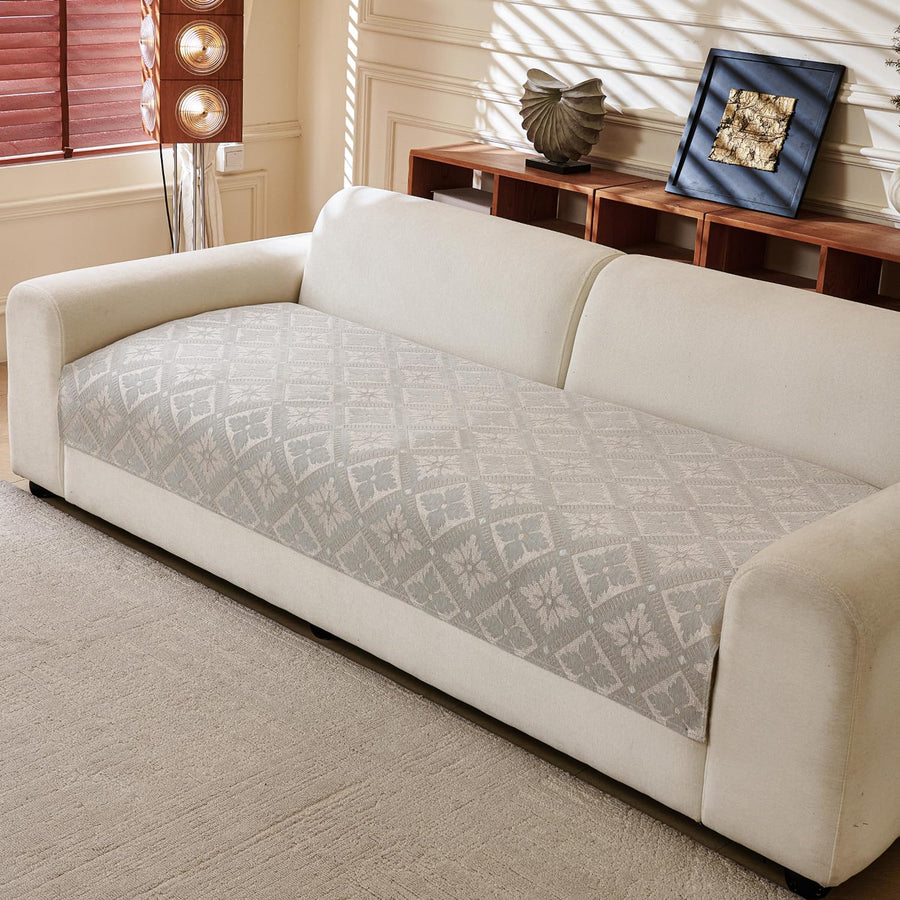 Lumen Series Chenille Jacquard Couch Cover – Quilted Non-Slip Washable Sofa (Grey)