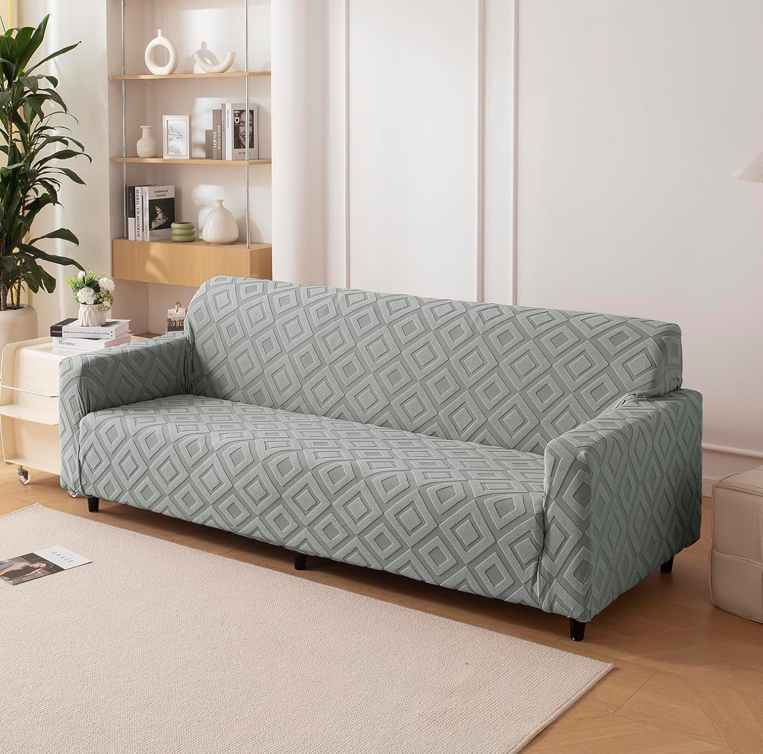 Jacquard Fabric Diamond Texture Sofa Cover 220 GSM (Stone)