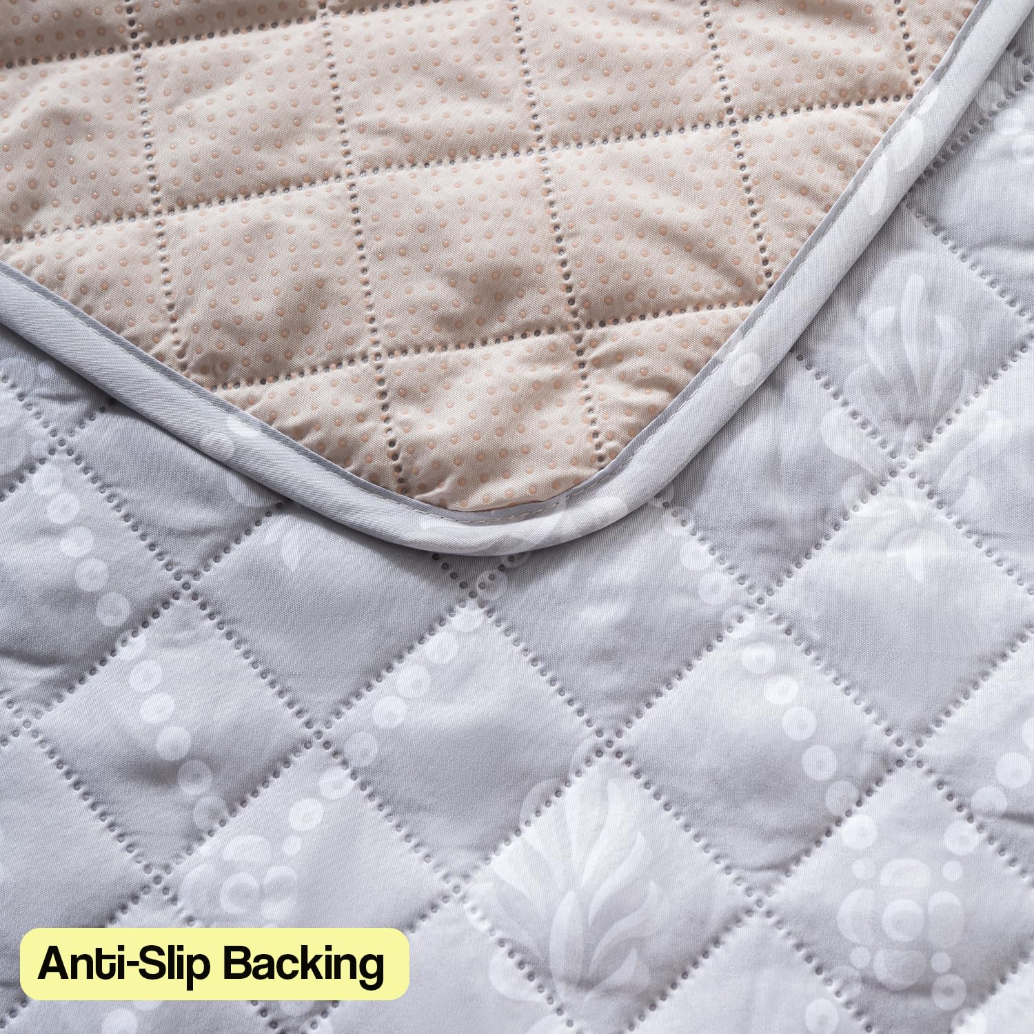 Printed Quilted Sofa Cover for 1/2/3/4 Seater Anti-Slip- Grey Canvas
