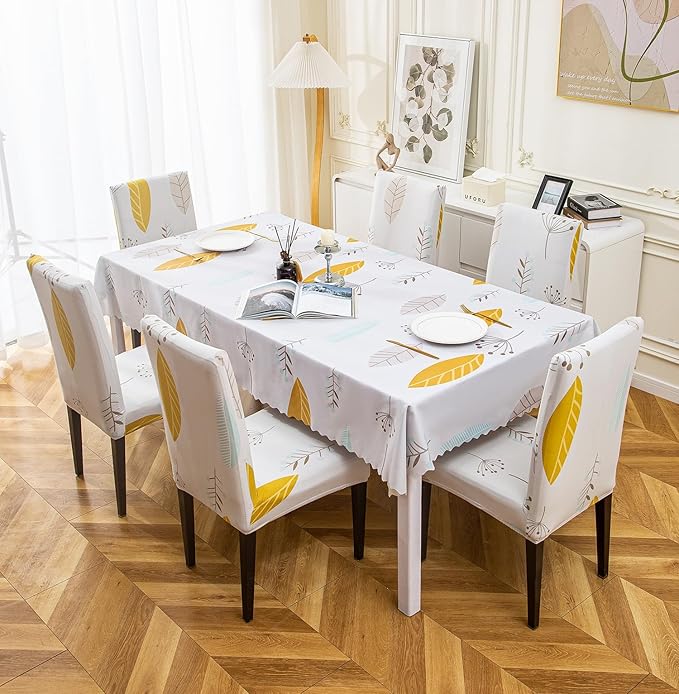 Dining Table Cover Chair Covers (Yellow Autumn, 1 Table Cover + 6 Chair Cover)
