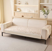 Leaf Pattern Chenille Fabric Sofa Cover Set – 3-Piece (2 Armrest Covers 50x70cm + 1 Seat Cover) Beige