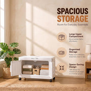 Folding Plastic Storage Cabinet with Wheels - White