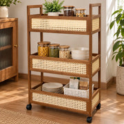 3-Tier Movable Storage Trolley with Wheels - Brown