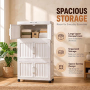 Folding Plastic Storage Cabinet with Wheels - White