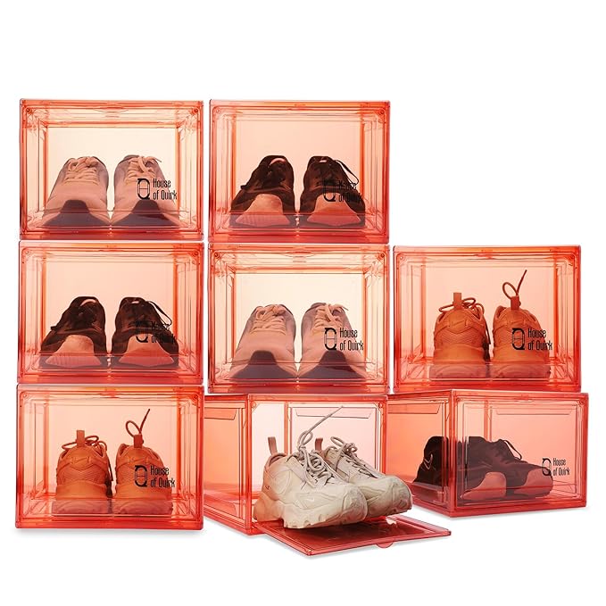 Shoe Organizer, Shoe Storage Boxes with Magnetic Door (Red)