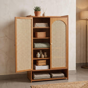 Narrow 2 Door 6-Layer Wooden Shoe Cabinet - Brown