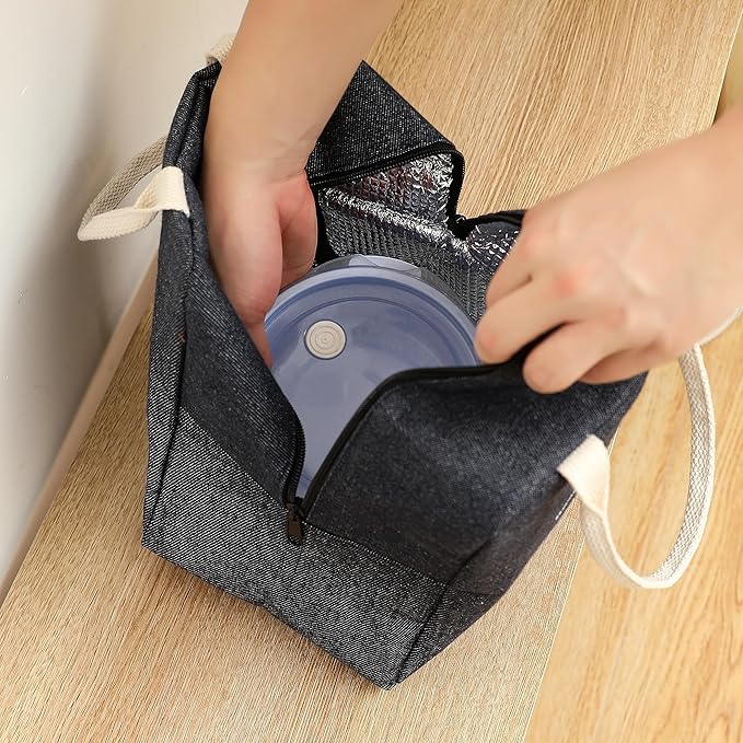Insulated Reusable Jeans Lunch Bag Tote Bag (Jeans Dark Blue), 3 Liters