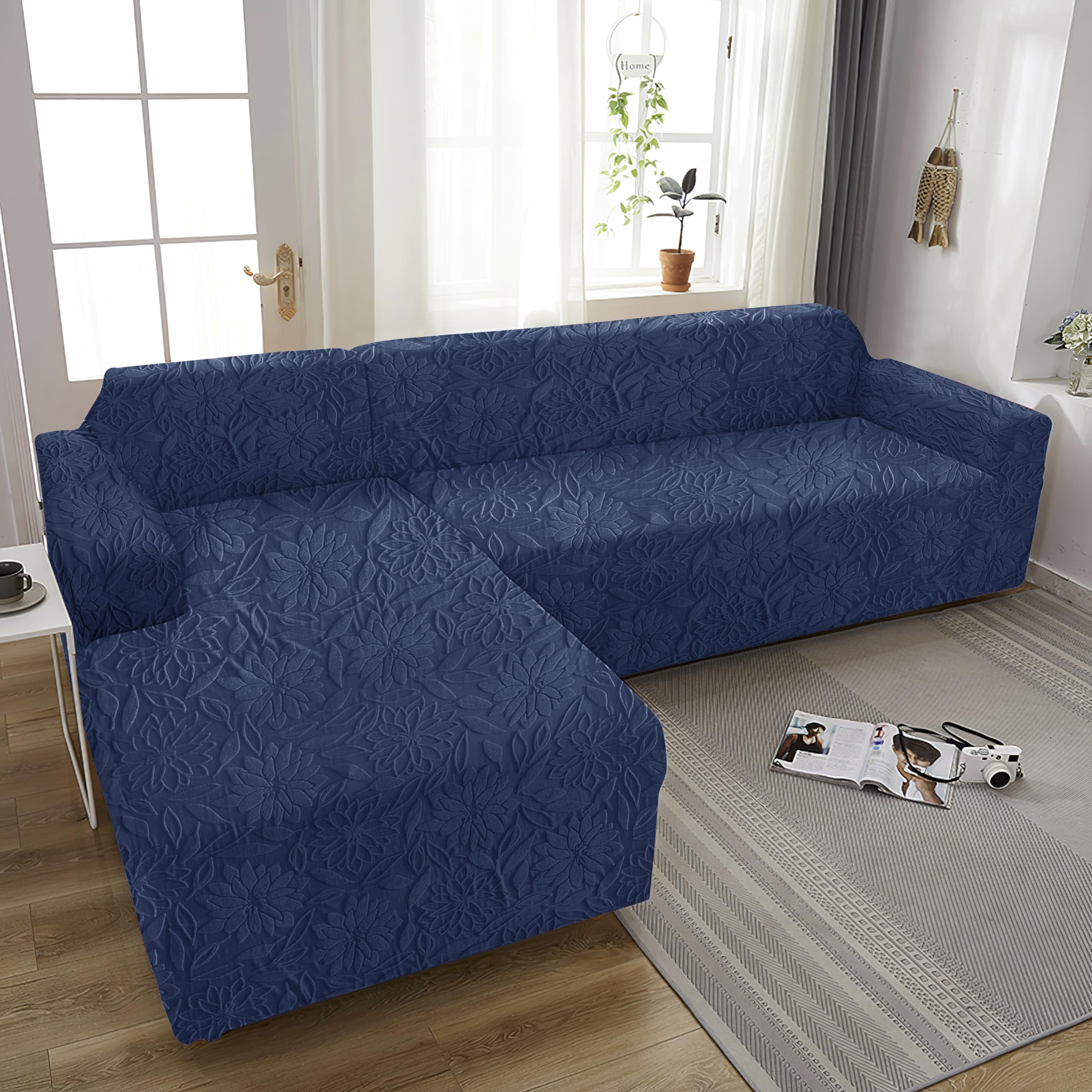 Universal Jacquard Waterproof Camellia Fabric Sofa Cover (Dark Blue)