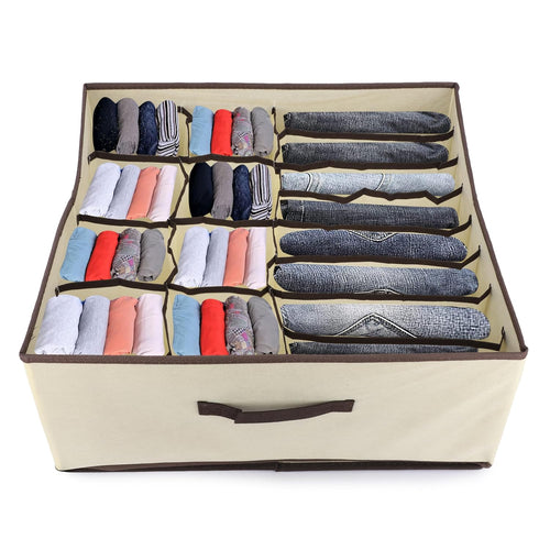 Foldable Storage Box Drawer Divider Organizer 16 Cells (Beige)