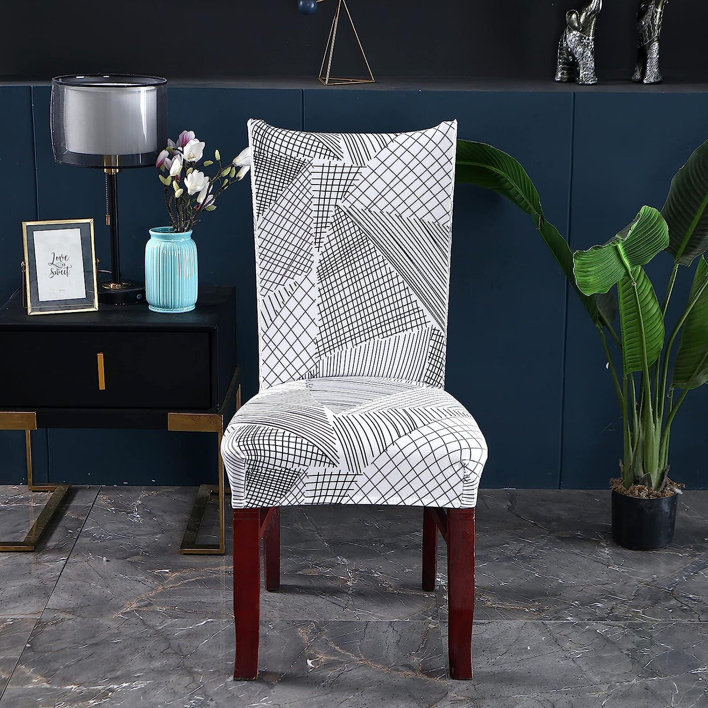 Printed Chair Cover(White Geometric)
