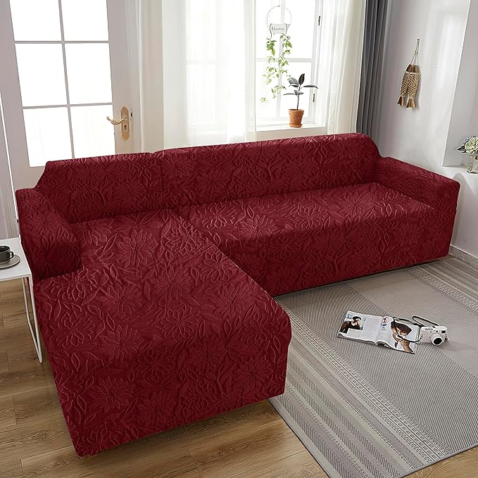 Universal Jacquard Waterproof Camellia Fabric Sofa Cover (Maroon)