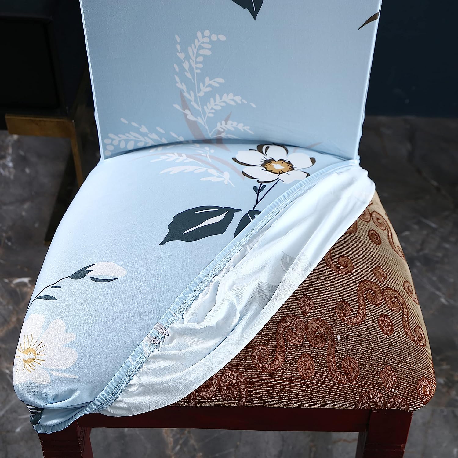 Elastic Chair Cover (SkyBlue Big White)