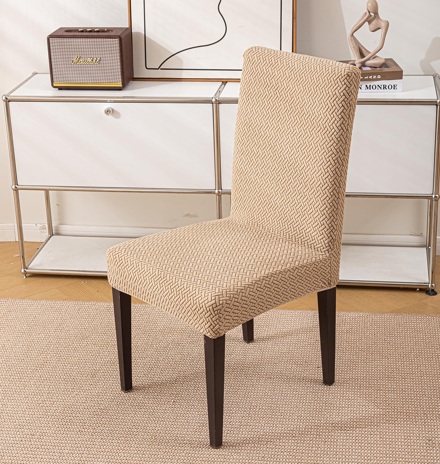 Elastic Jacquard Chair Cover Stretch Removable (Khaki)