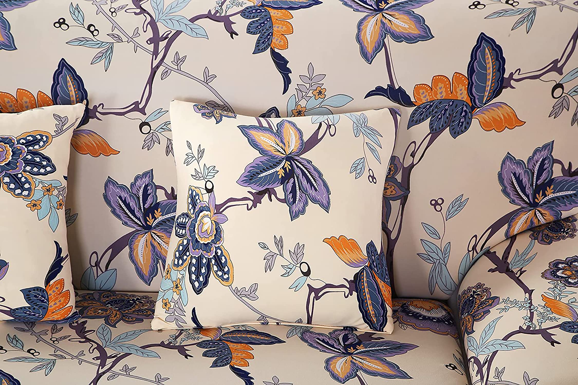 Universal Stretchable Sofa Cover-Beige Blue Butterfly