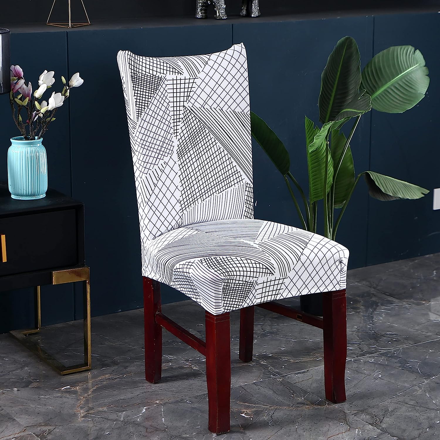 Printed Chair Cover(White Geometric)