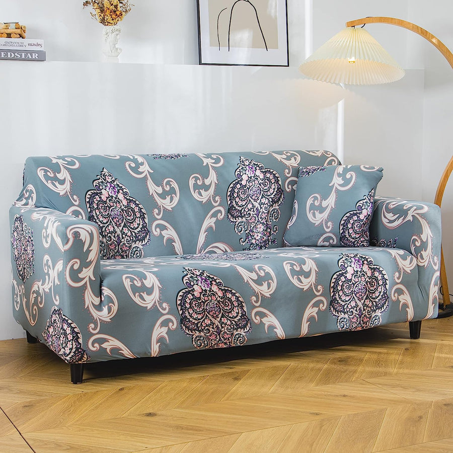 Printed Sofa Cover - Blue Motif