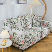 Polyester Spandex Printed Sofa Cover (Leaf Pink Flower)