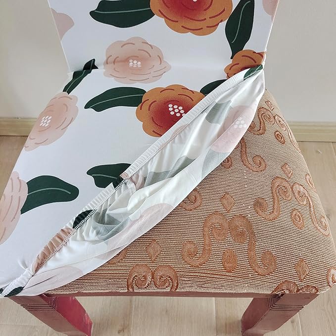 Elastic Chair Cover (White/Brown Flower)