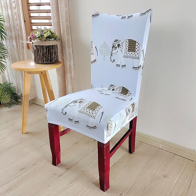 Elastic Chair Cover (Grey Elephant Printed)