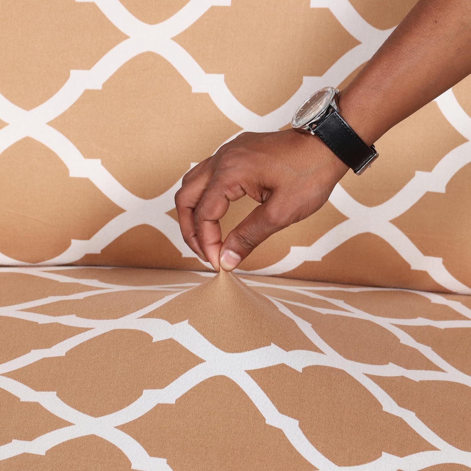 Universal 3 Piece Sofa Covers (3+1+1 Seater,  Beige Diamond)