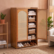 Narrow 2 Door 6-Layer Wooden Shoe Cabinet - Brown