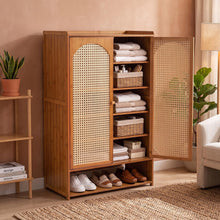 Narrow 2 Door 6-Layer Wooden Shoe Cabinet - Brown