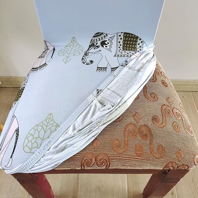 Elastic Chair Cover (Grey Elephant Printed)