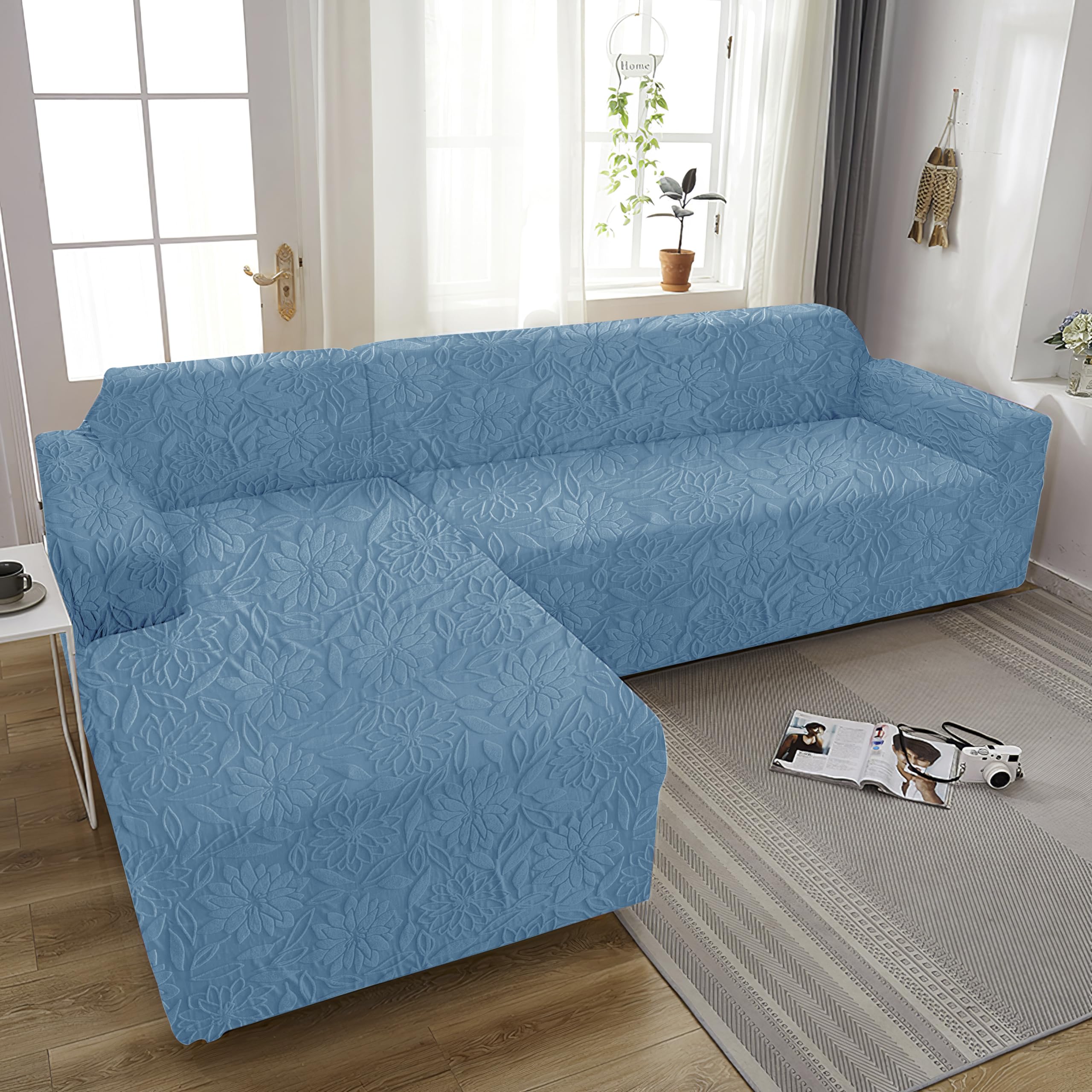 Universal Jacquard Sofa Slipcover (Three Seater, Light Blue)