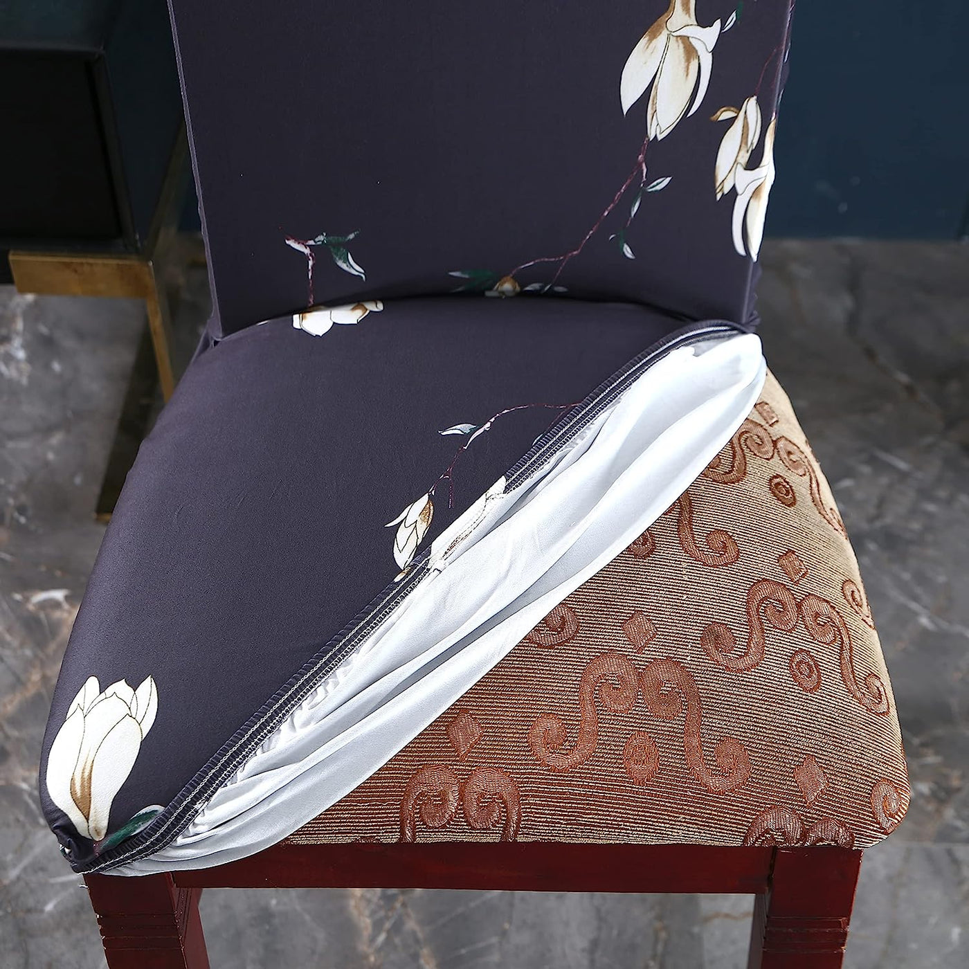 Printed Chair Cover-(Brown Cream Leaf)