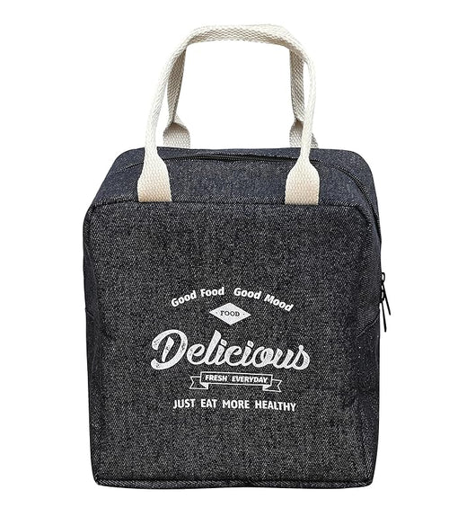 Insulated Reusable Jeans Lunch Bag Tote Bag (Jeans Dark Blue), 3 Liters