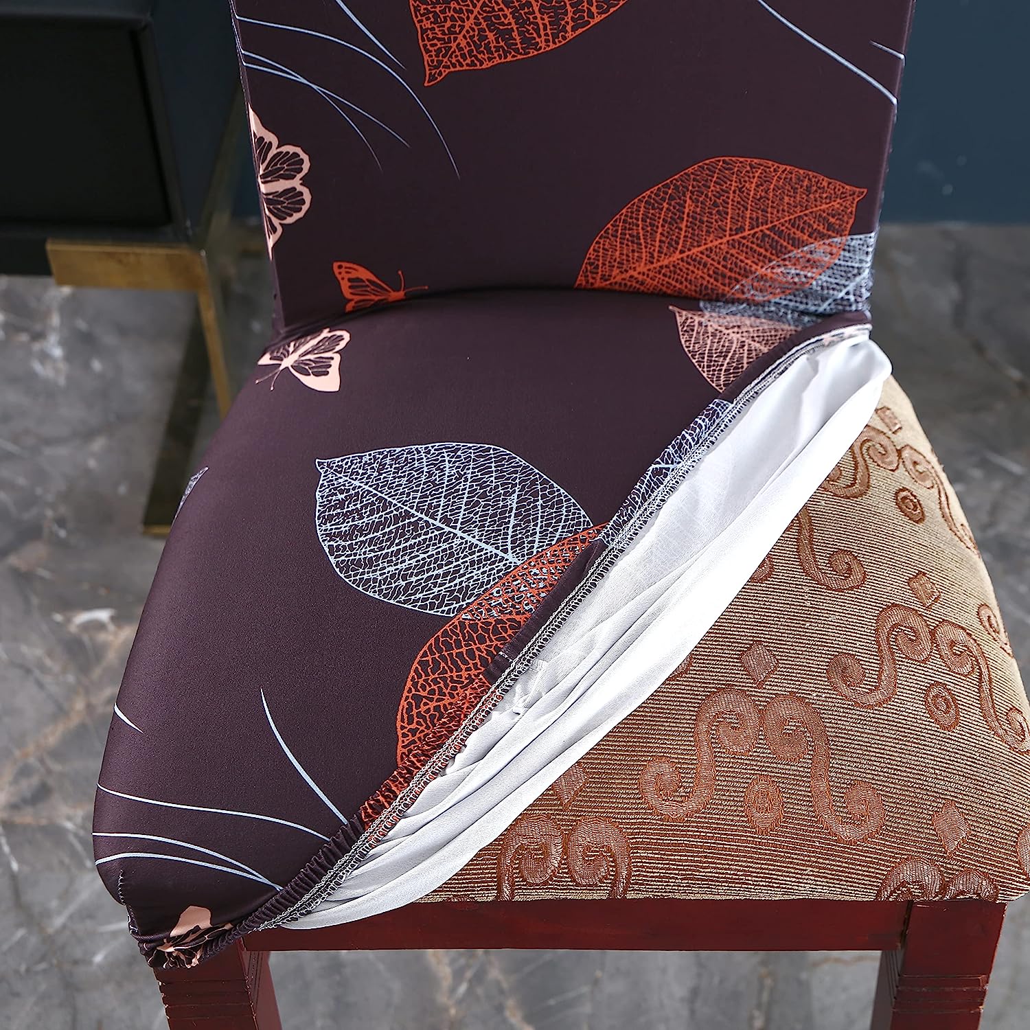Printed Chair Cover-(Choco Leaf)
