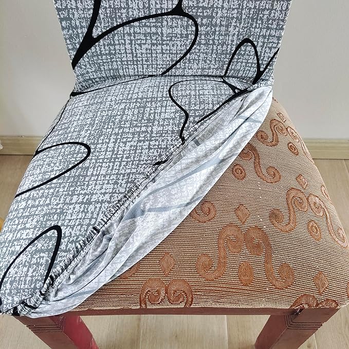 Elastic Chair Cover Stretch Removable Washable (Grey Bloom)