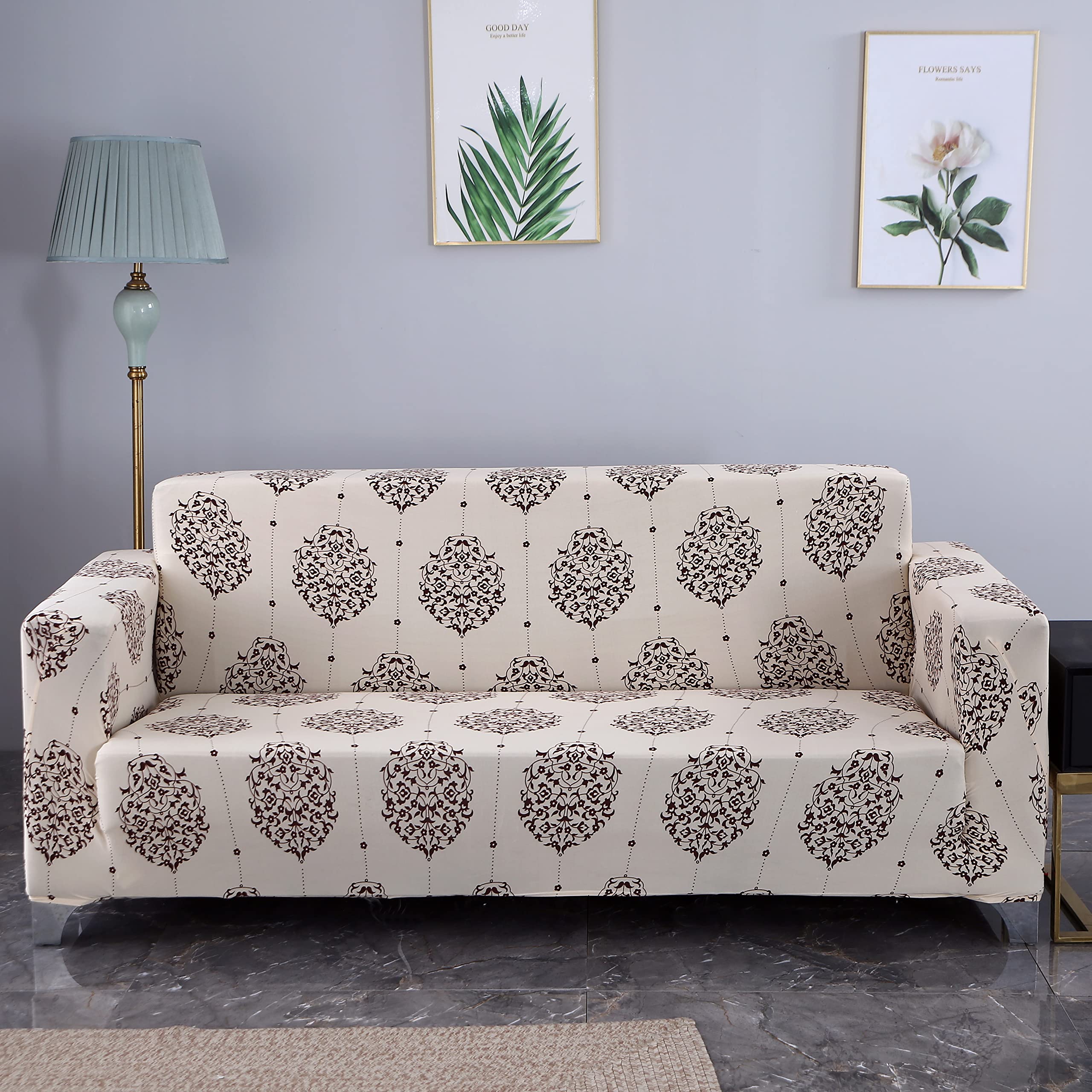 Universal Sofa Cover 140 GSM Sofa Slipcover (Cream Brocade)