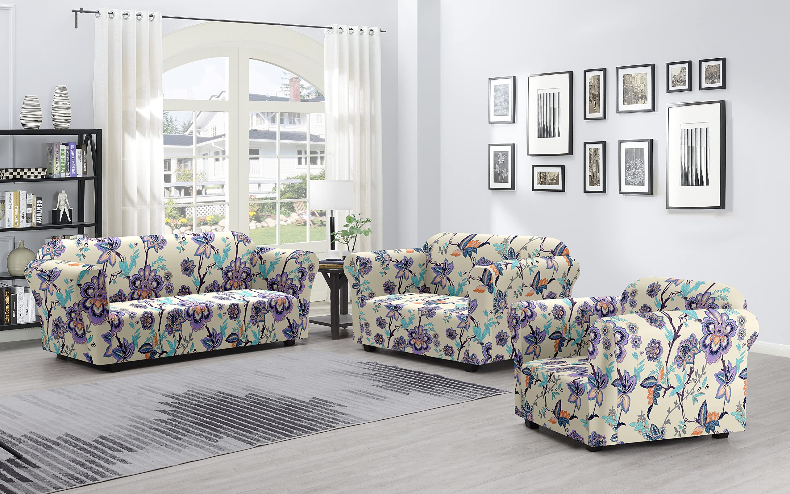 Universal Stretchable Sofa Cover-Beige Blue Butterfly