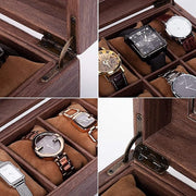Wooden Look 6 Slot Watch Box Organizer with Glass Top Antique Lock