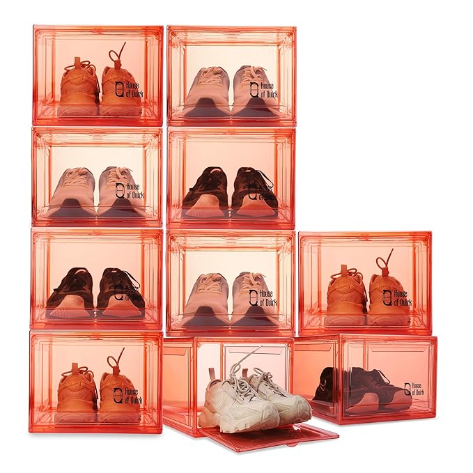 Shoe Organizer, Shoe Storage Boxes with Magnetic Door (Red)