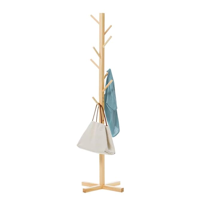 Bamboo Coat and Hat Rack 8 Hooks Coat Stand