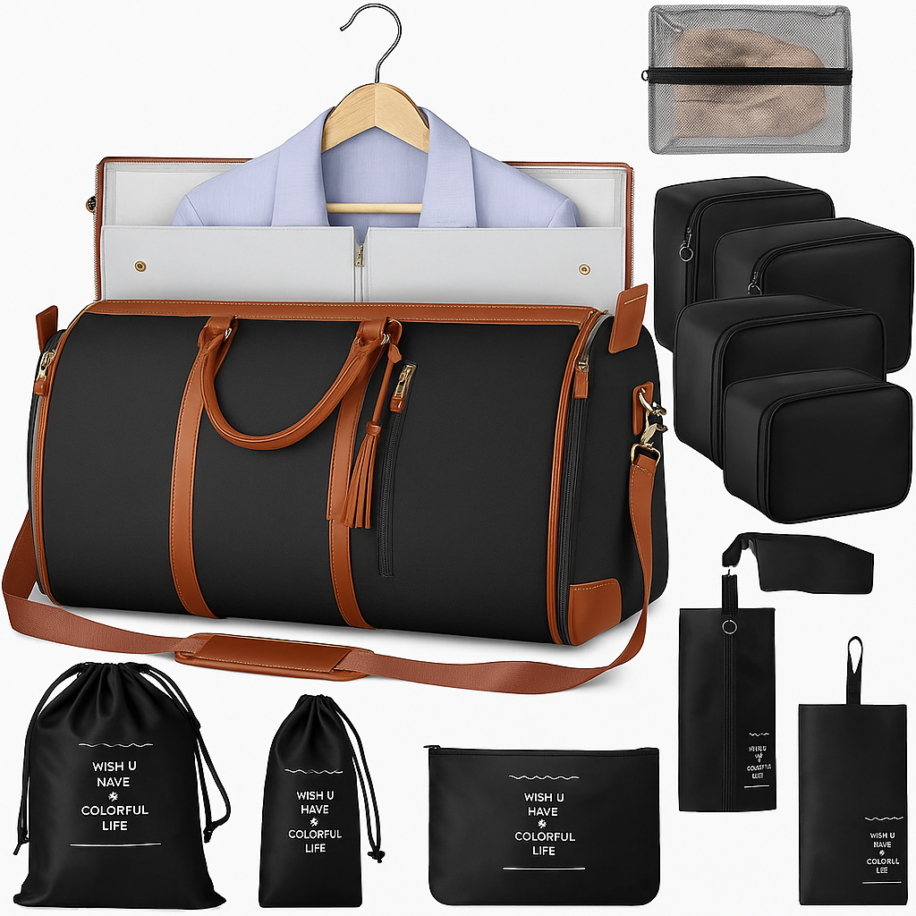 Convertible Garment Bag & 7-Piece Packing Cubes Set – Black