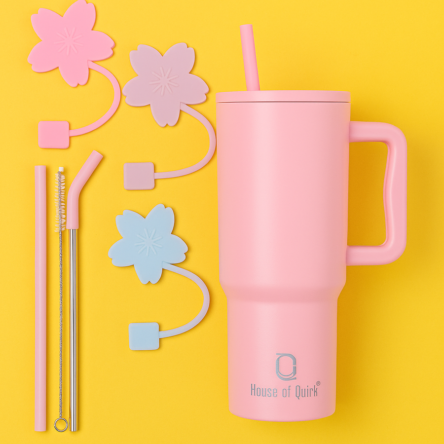 1200ML Leak-Proof Steel Tumbler with 3 Cute Flower Straw Cap
