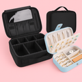 Black Makeup Case & Sky Blue Jewelry Box – Stylish Travel Organizer Set for Sister