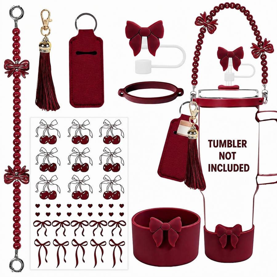 6-Piece Tumbler Accessories Set – Bow Pink | 40oz & 30oz | Tumbler Not Included