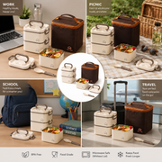 304 Stainless Steel Lunch Box with Divider, Lunch Bag & Spoon (Beige)