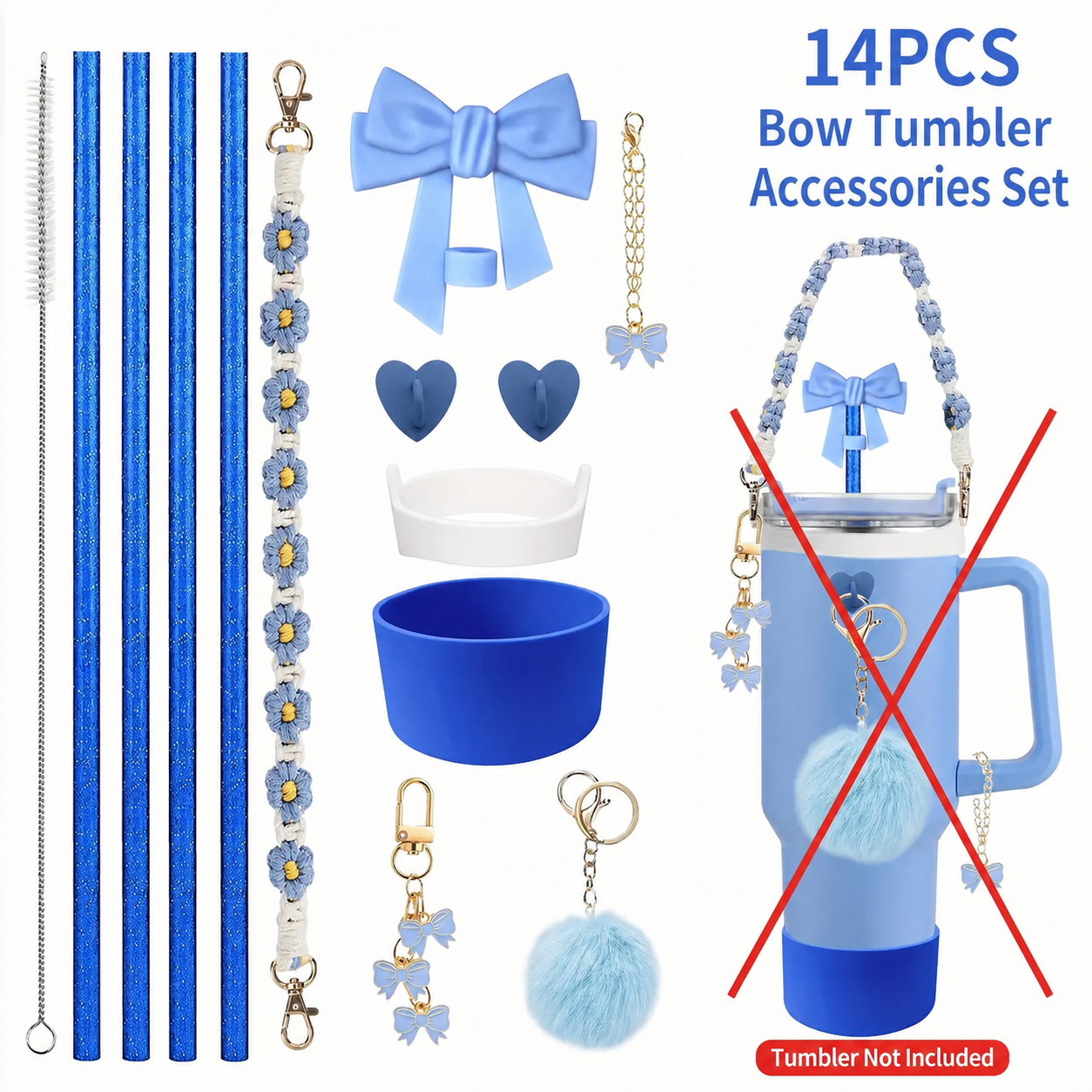 14PCS Bow Tumbler Accessories Set for 30oz/40oz (Tumbler Not Included)
