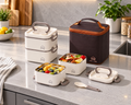 304 Stainless Steel Lunch Box with Divider, Lunch Bag & Spoon (Beige)