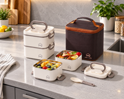 304 Stainless Steel Lunch Box with Divider, Lunch Bag & Spoon (Beige)
