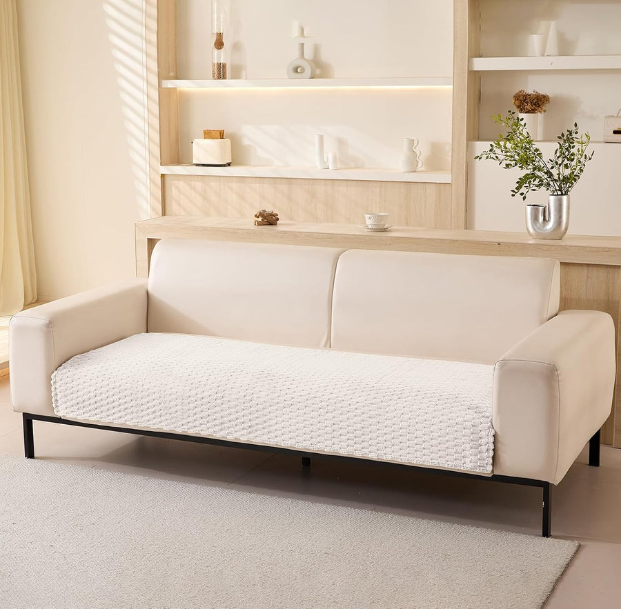 Sofa Cover Mat Honeycomb Pattern Velvet Fabric Seater Sofa (Cream)