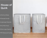 Waterproof Laundry Hamper Collapsible Baskets with Easy Carry Handles Large - White Grey Stripe