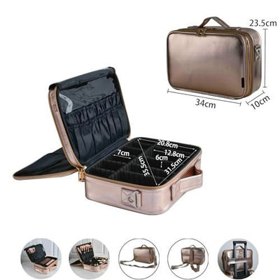 3 Layers Large Capacity Professional Makeup Train Case with Adjustable Compartment and Shoulder Strap